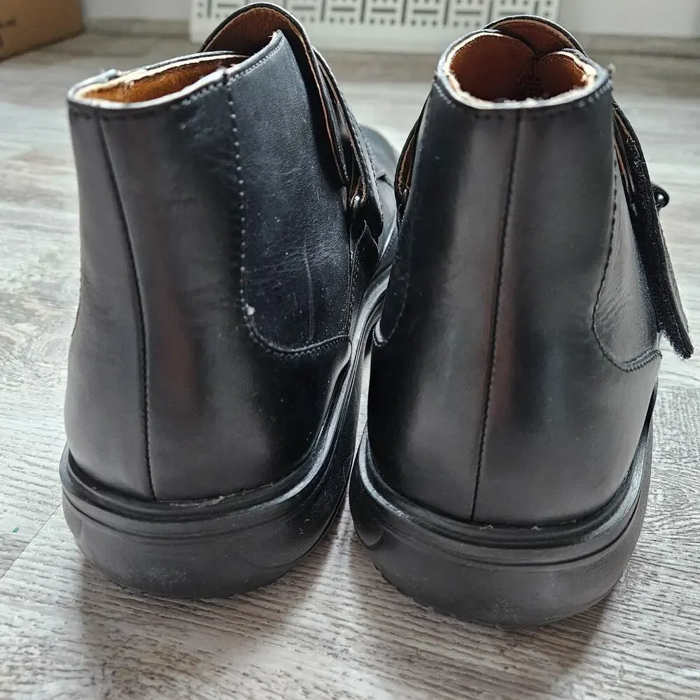 Dr Comfort Joseph Black Leather High Top Hook Loop Dress Boot Shoe Mens Size 9.5